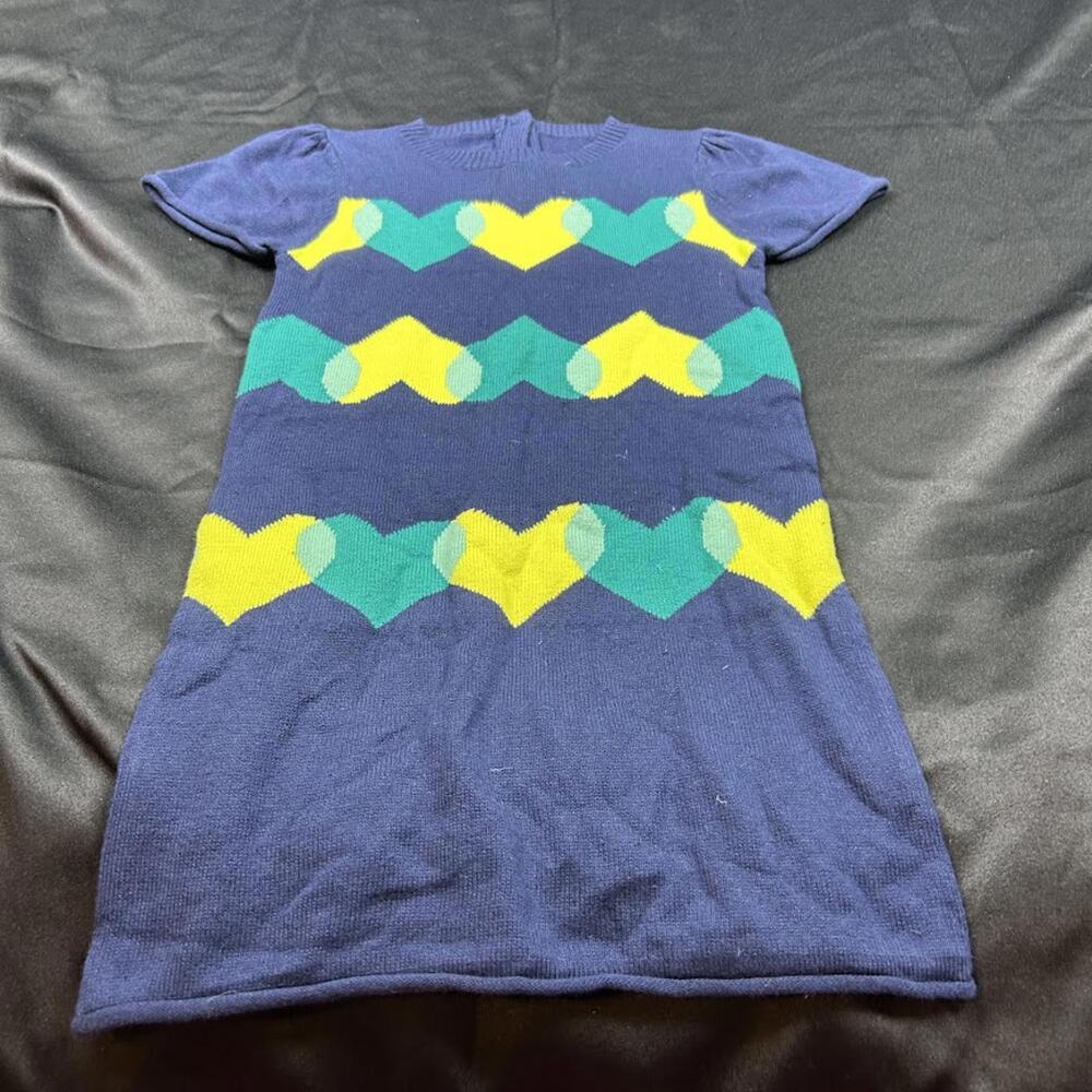 Crazy 8 GIRLS Blue Short Sleeve Sweater Dress with Green Hearts Size 5T